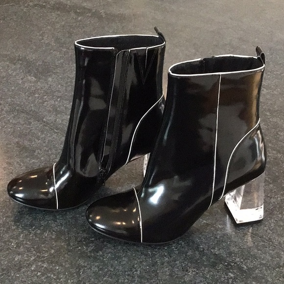 Jeffrey Campbell Chapel Translucent Heel Patent Leather Combo Booties - Picture 2 of 4